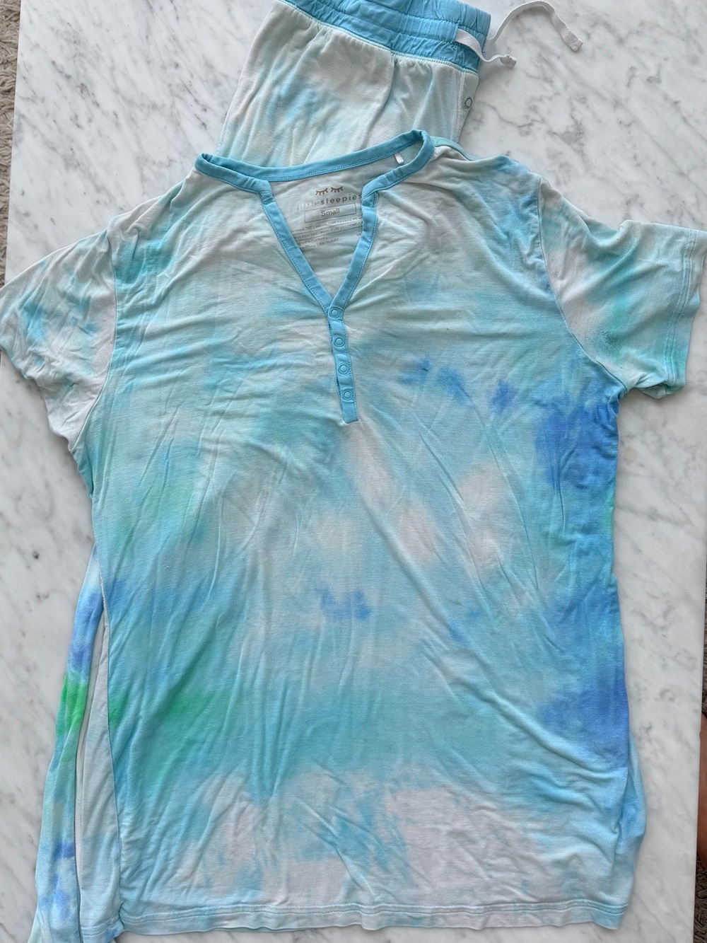 Little Sleepies Women’s Blue and Green Watercolors Pajamas - S